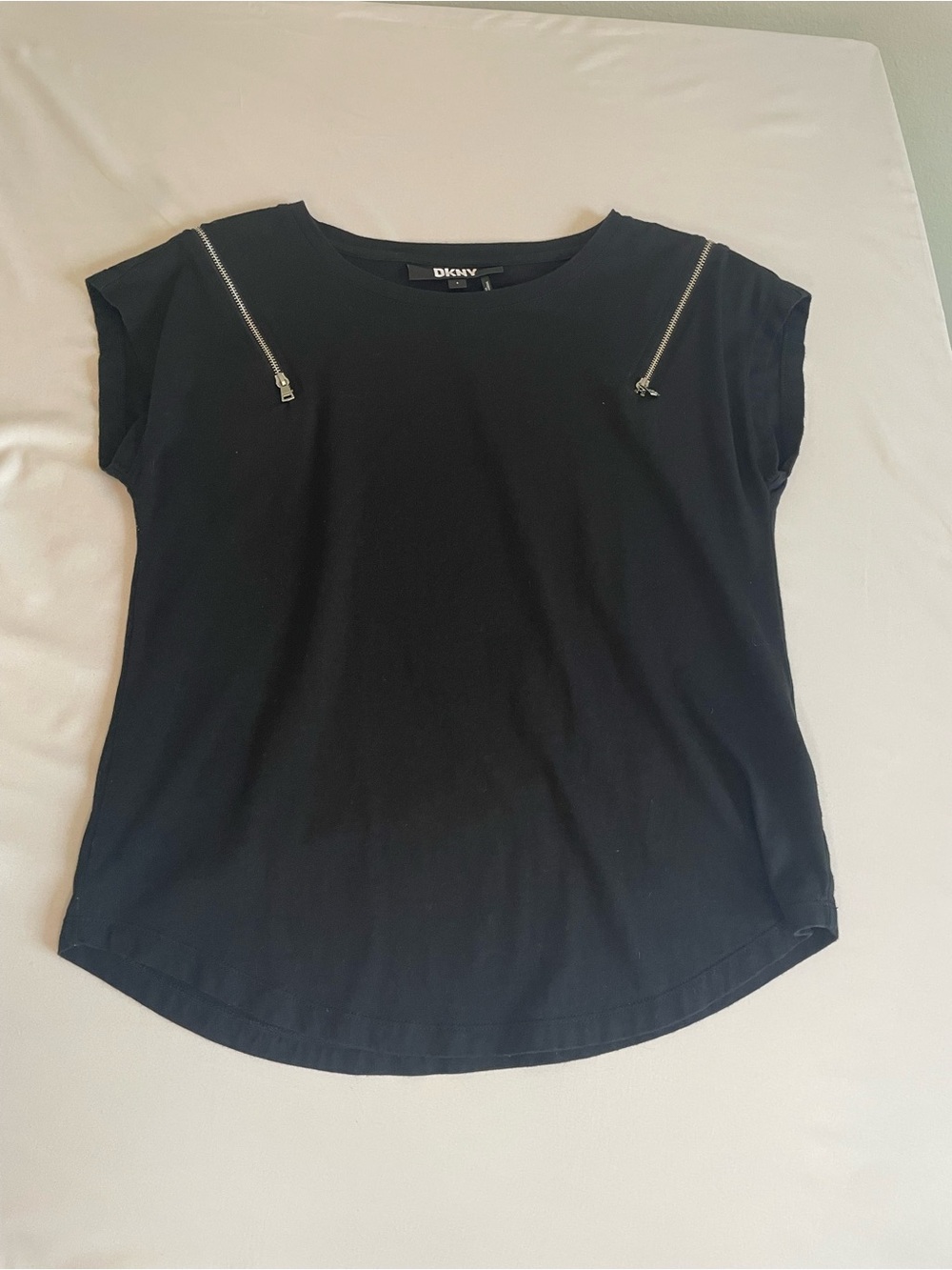 DKNY Black Short Sleeve Tee with Shoulder Zips